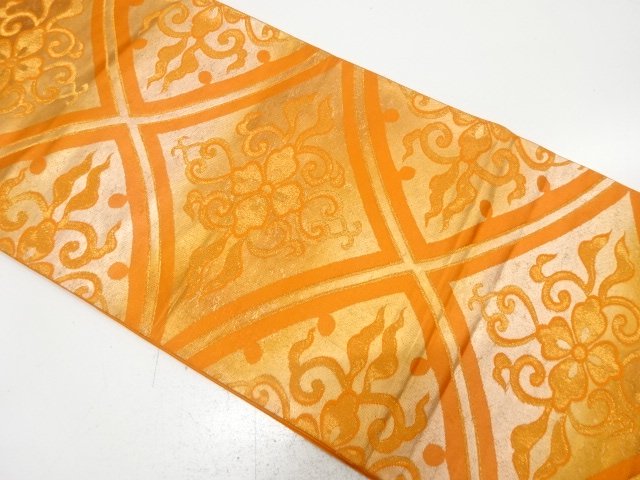 JAPANESE KIMONO / ANTIQUE FUKURO OBI / SILK / WOVEN FLOWER & RHOMBUS